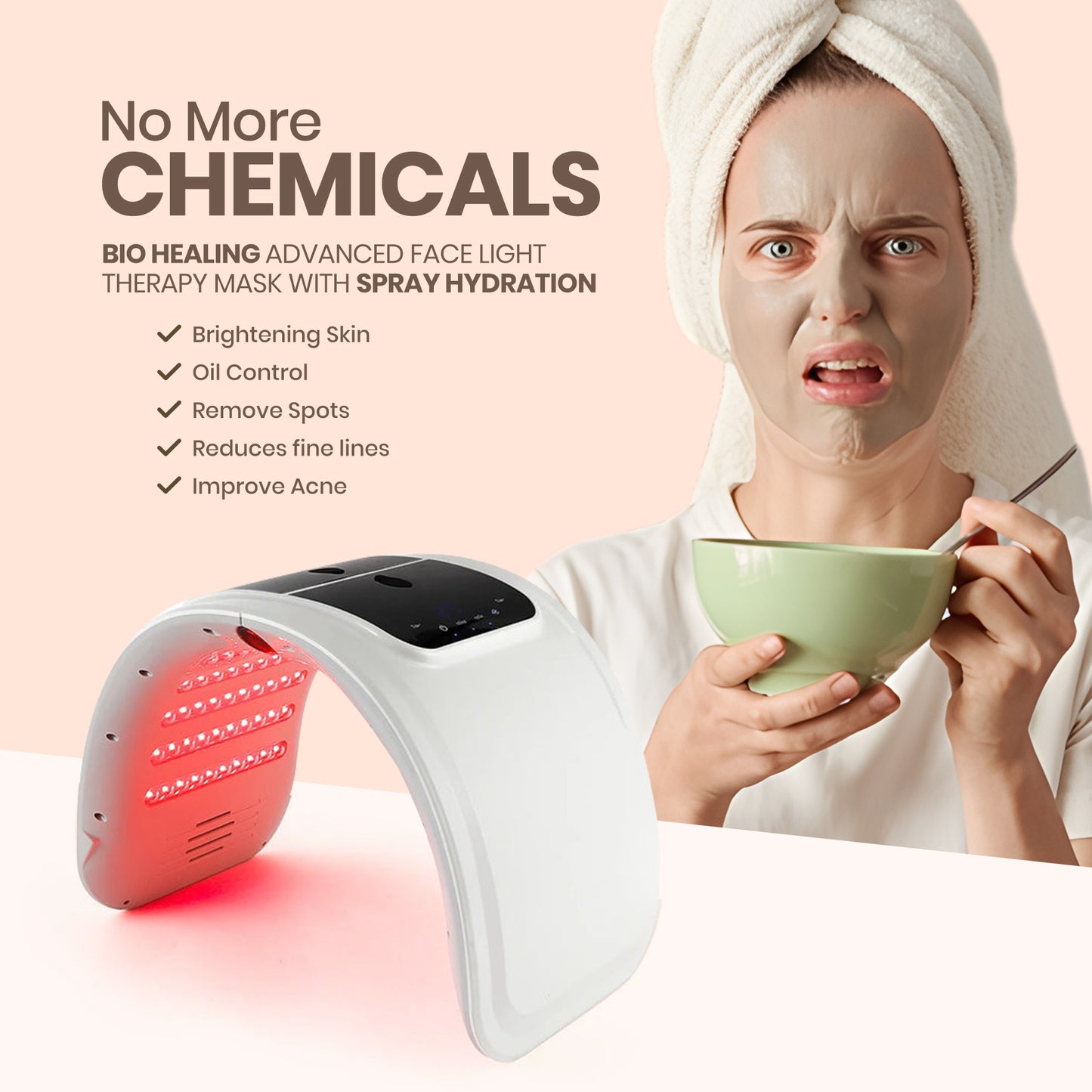LED Face Light Therapy Mask with Spray Hydration – 7 Color Modes - Aussies Premium
