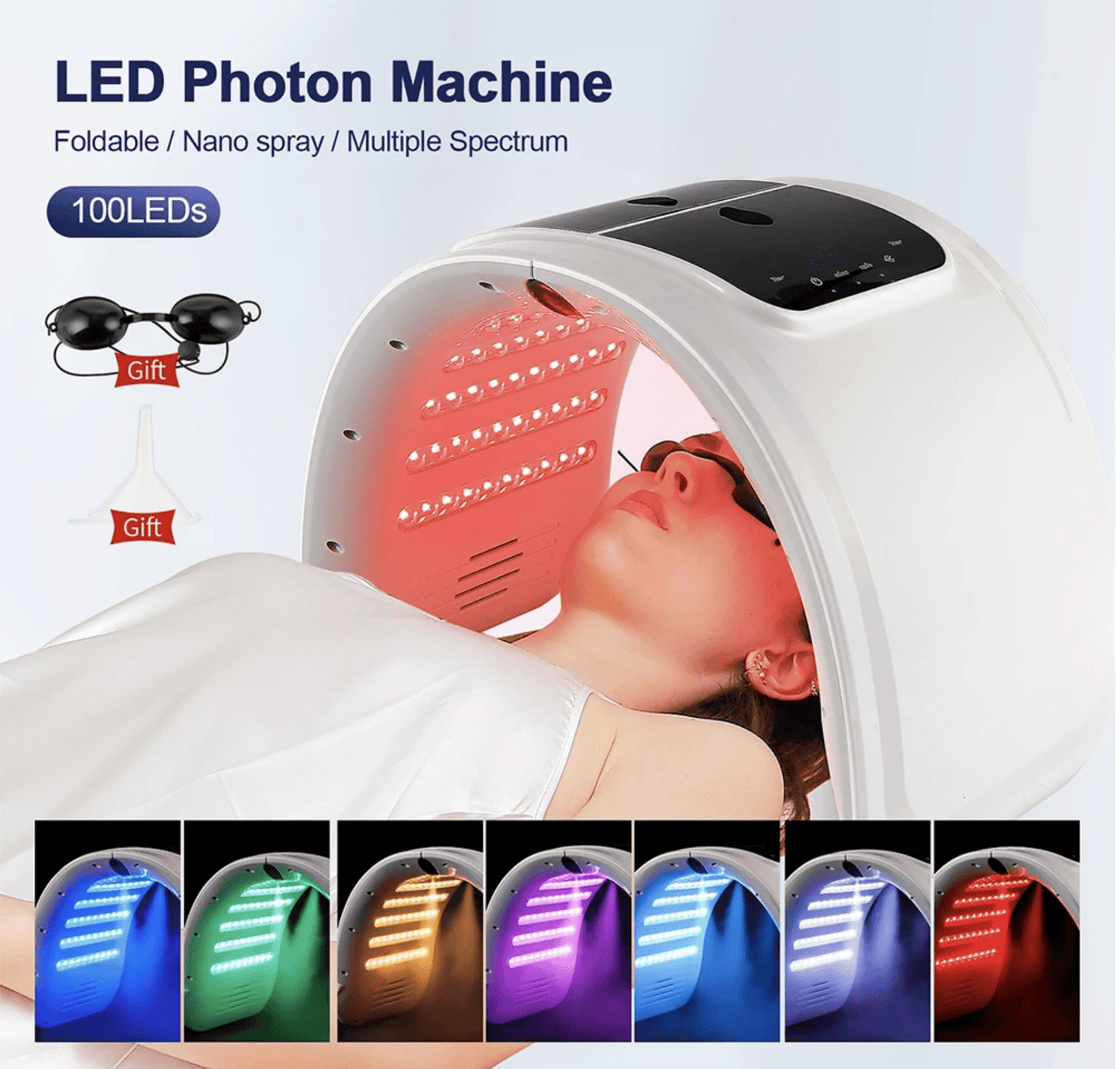 LED Face Light Therapy Mask with Spray Hydration – 7 Color Modes