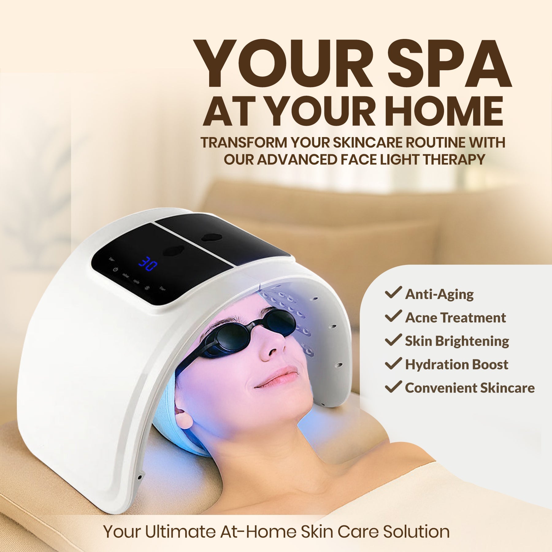 LED Face Light Therapy Mask with Spray Hydration – 7 Color Modes