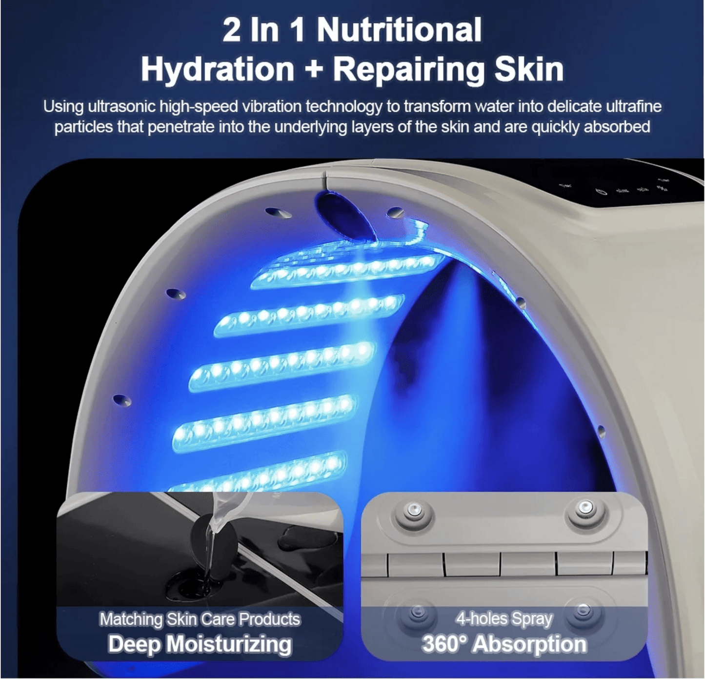 LED Face Light Therapy Mask with Spray Hydration – 7 Color Modes