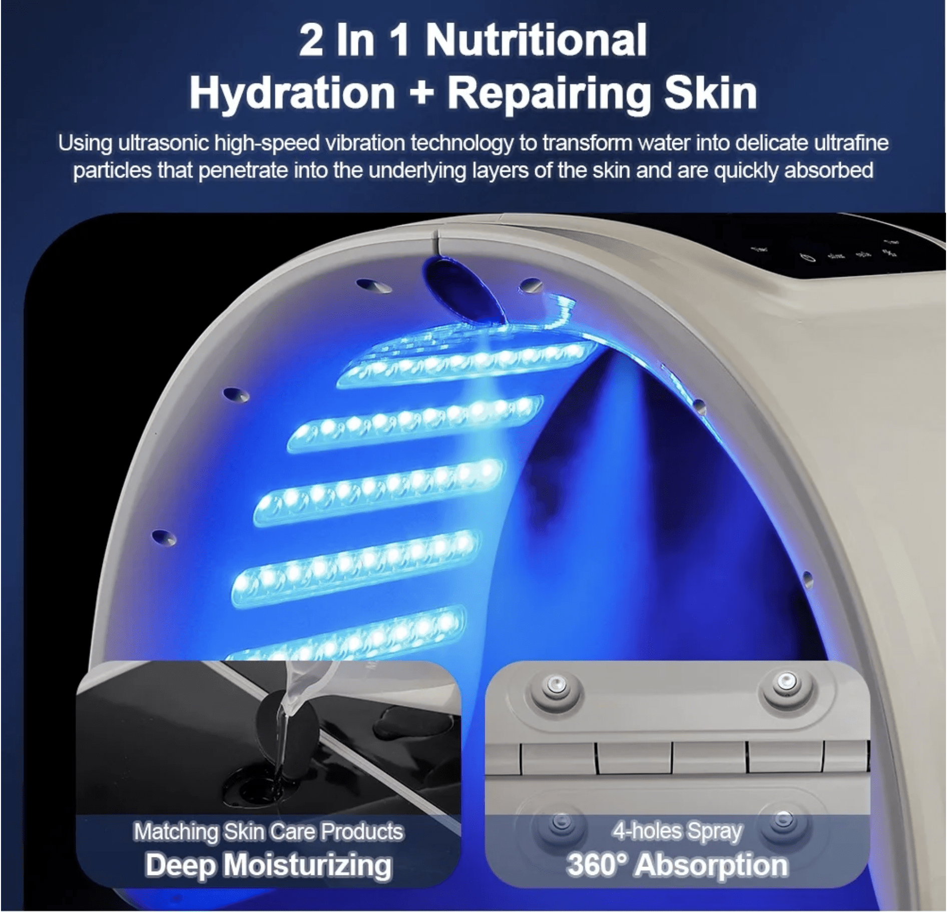 LED Face Light Therapy Mask with Spray Hydration – 7 Color Modes