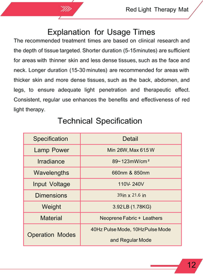 Red Light Therapy Mat 50x100cm